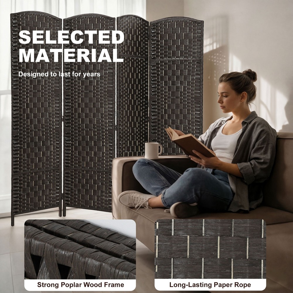 4 Panel Folding Privacy Screen, 70.9" Partition Wall Divider, Coffee
