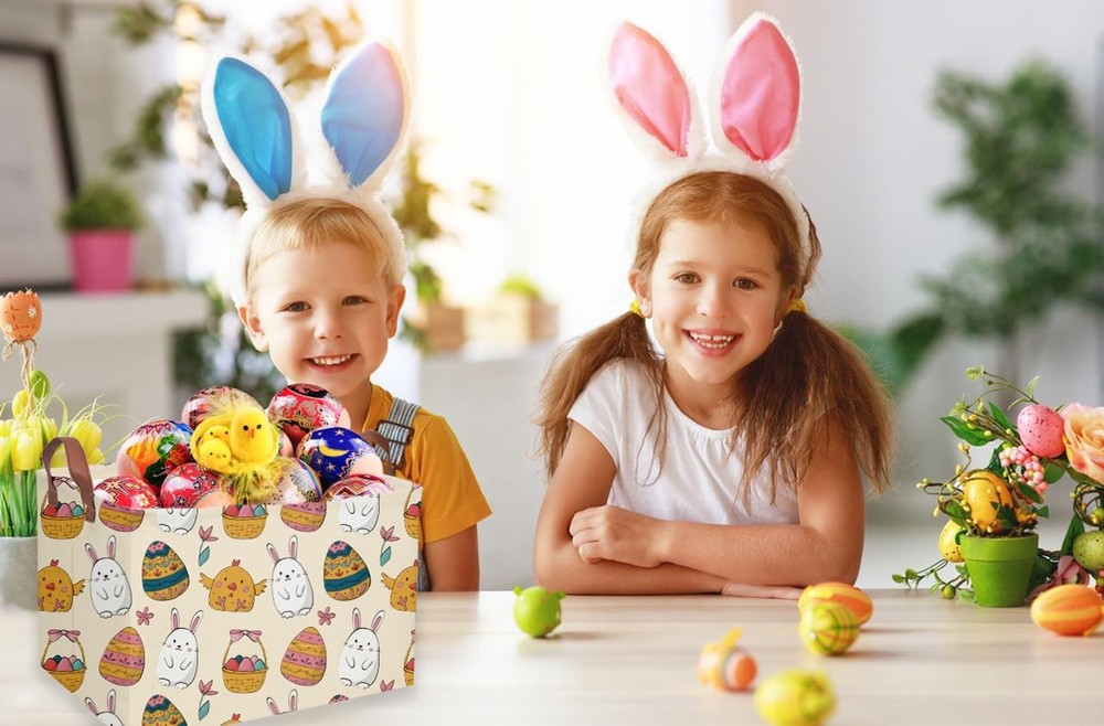 Sanjiaofen Rectangular Easter Baskets, Easket Basket for Kids.Cute Storage Ba...