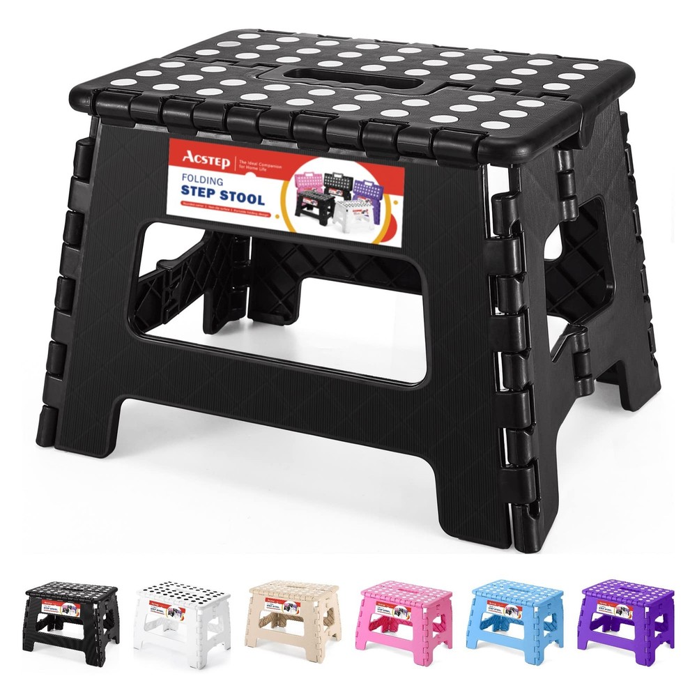 ACSTEP Folding Step Stool 9in Kids Tall Step Stool 300lb Plastic Foldable Non-Sl