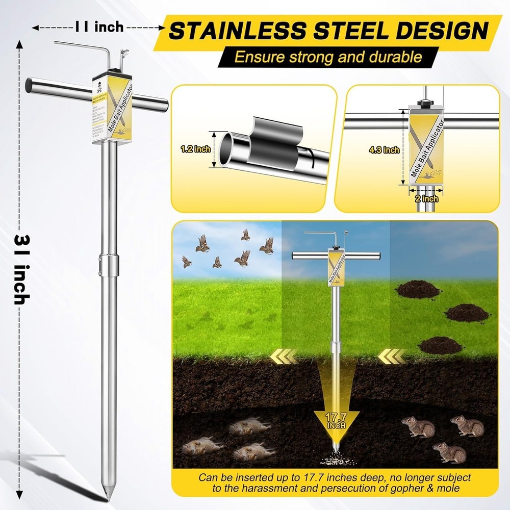Gopher & Mole Bait Applicator, Stainless Steel Gopher/Mole/Vole Killer
