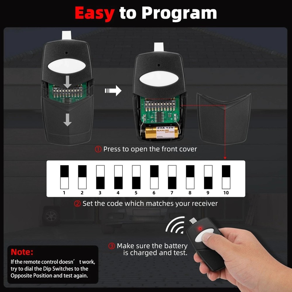 3089 Multi-Code Gate Opener Remote with 10 Dip Switch Door Remote 300MHz
