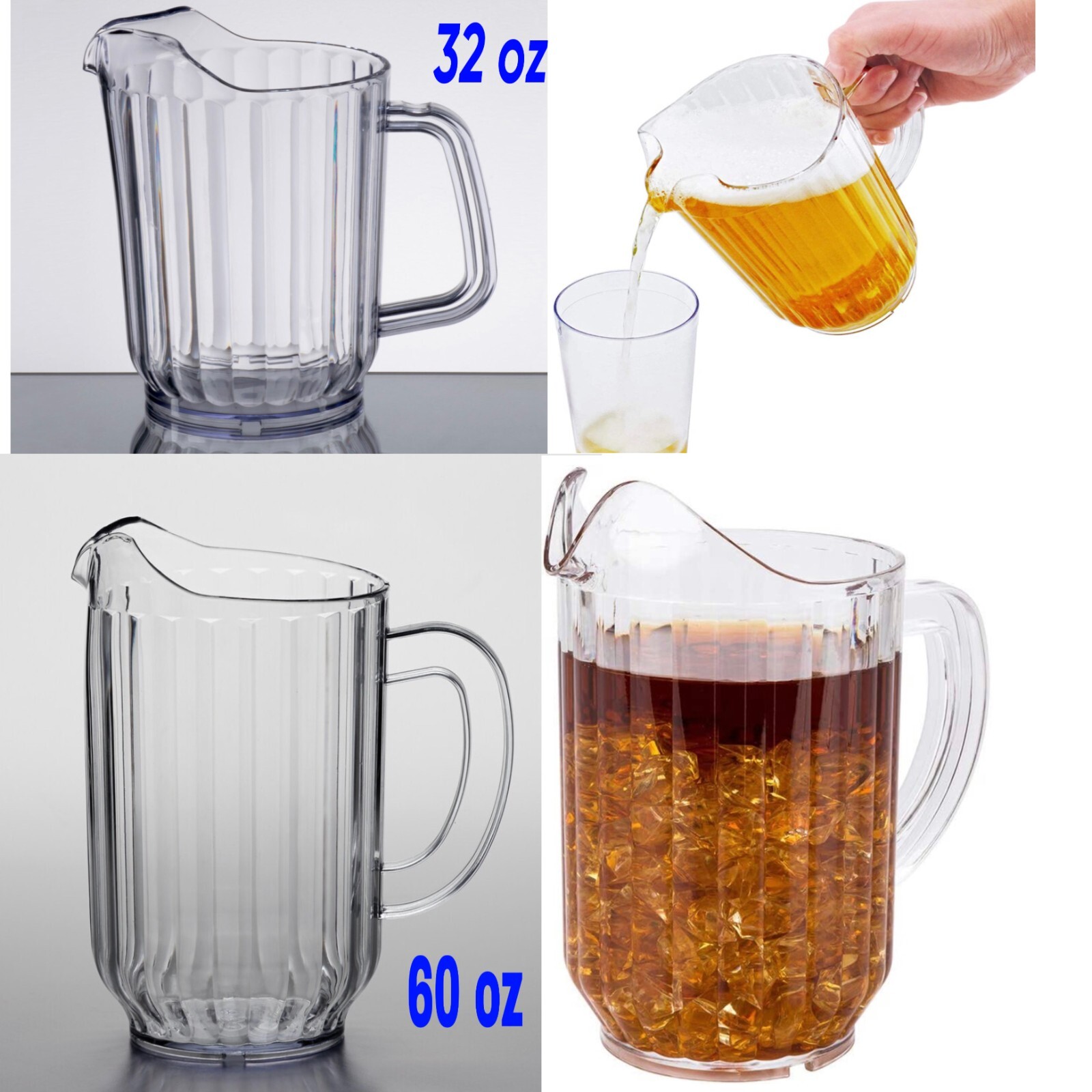 32 oz or 60 oz Clear SAN Plastic Water Pitcher BPA free