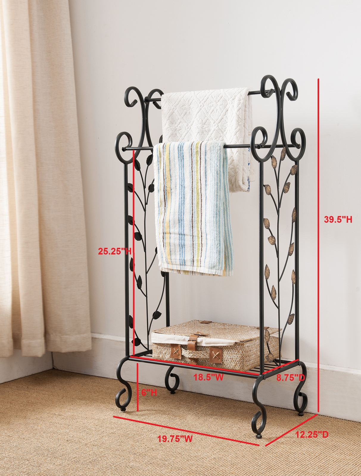 Kings Brand Furniture - Black Metal Free Standing Towel Rack Stand with Shelf