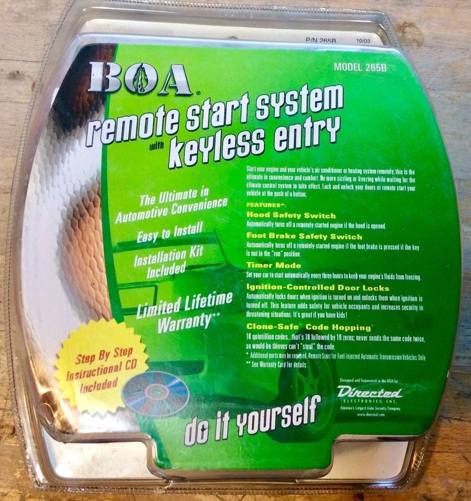 BOA Remote Start System w/ Keyless Entry, Model 265B, Do It Yourself, New In Box
