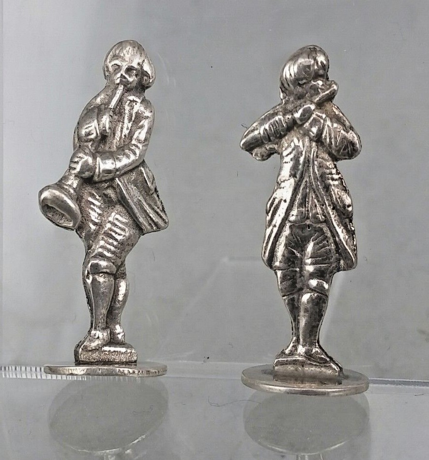 Two Place card holder solid silver miniature figures flute and clarinet player