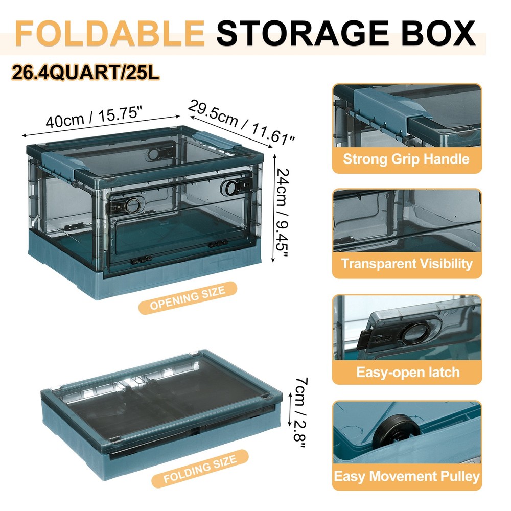 26.4 Quart Plastic Stackable Storage Bins Foldable Box for Bedroom(Blue)