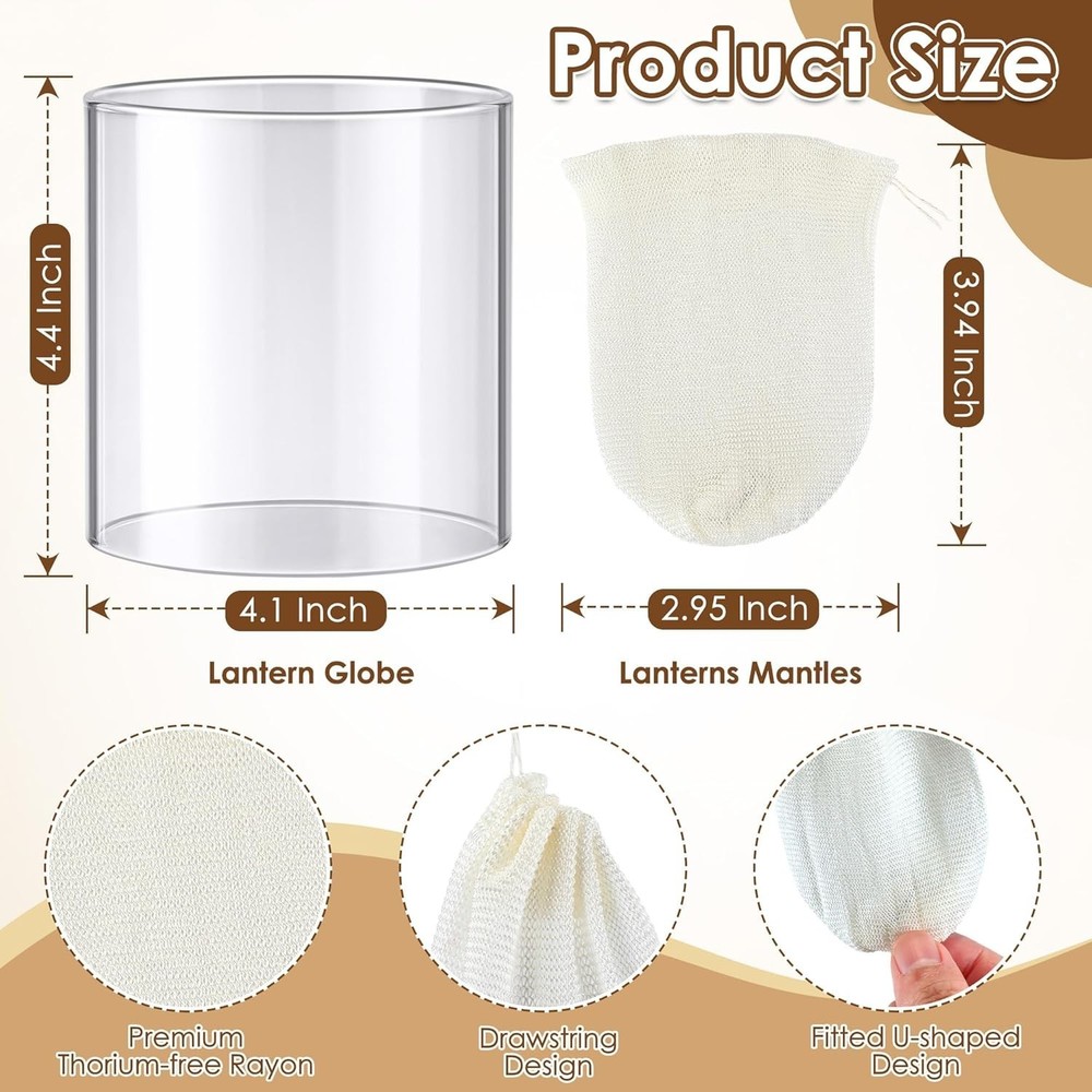 11 Pcs Propane Lantern Mantles with Glass Globe Replacement, Compatible with ...