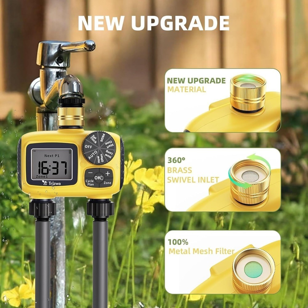 Brass Swivel Garden Hose Timer 2-Zone Automatic Irrigation Controller for Yard