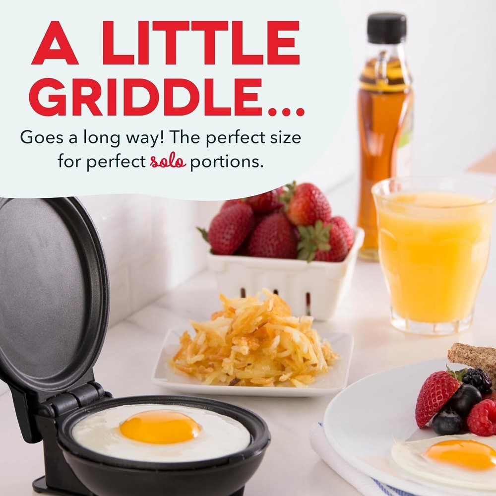 Dash Maker Mini Round Electric Griddle Machine For Individual Pancakes Black