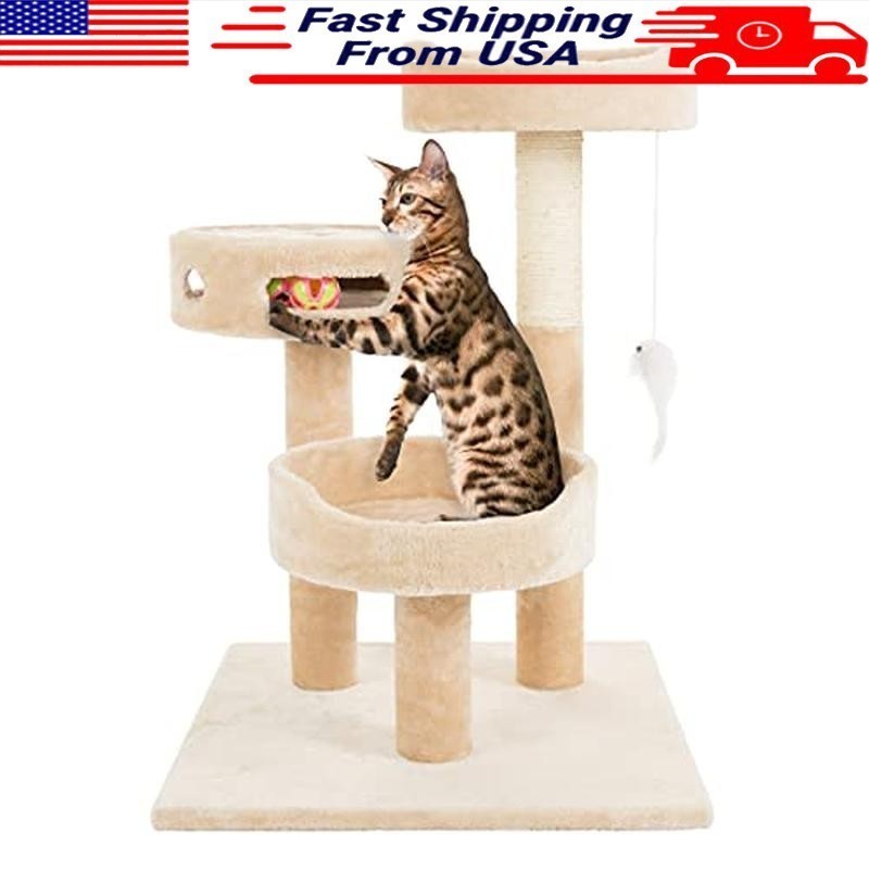 3-Tier Cat Tree Condo W/ Scratching Post Napping Perches Interactive Toys New