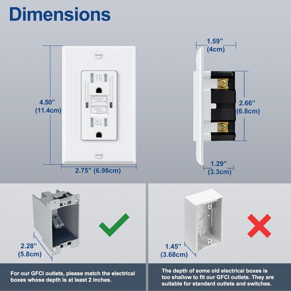 ELECTECK 10 Pack 15A GFCI Outlets Tamper Resistant