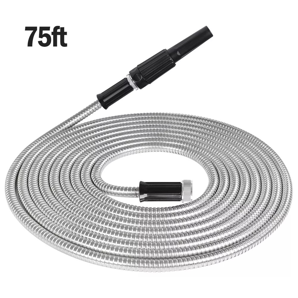 Stainless Steel Metal Garden Water Hose Pipe Flexible Lightweight 25/50/75/100FT