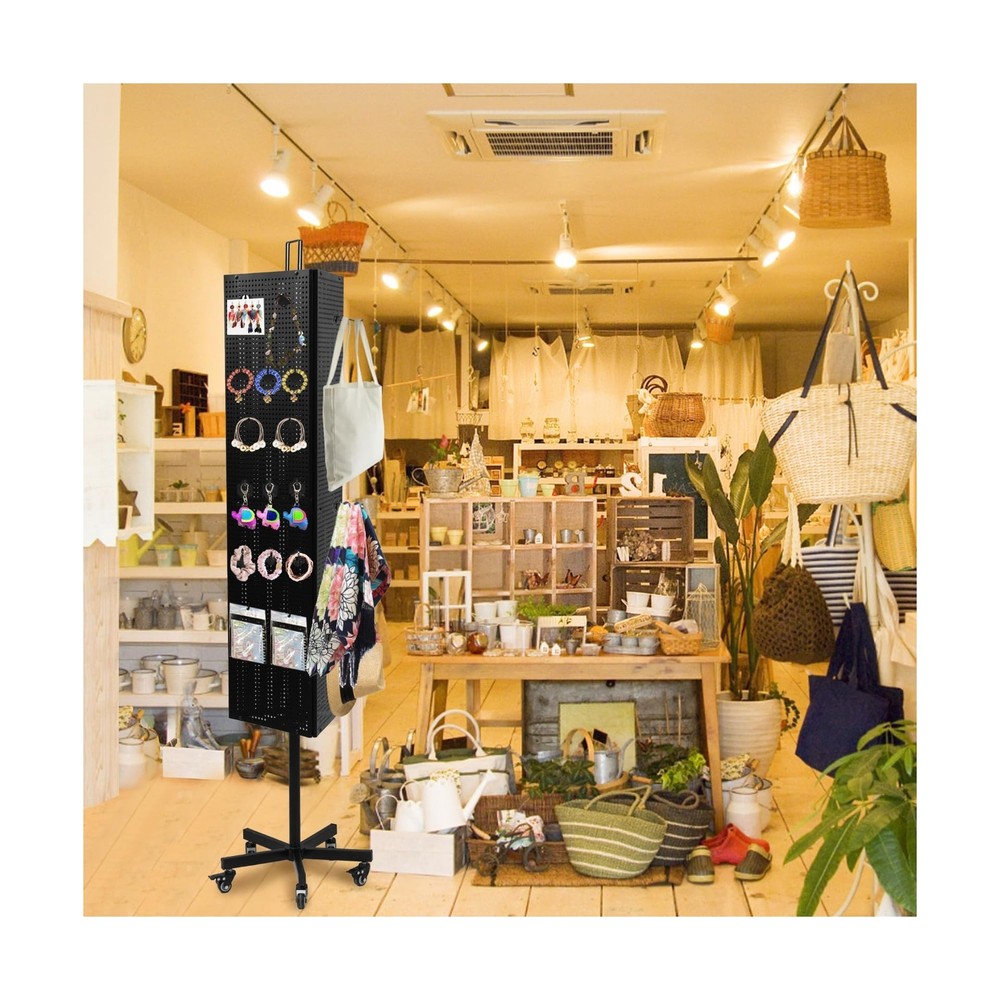 Triangular Metal Pegboard Panels Display with Base and Pole, Black Pegboard D...
