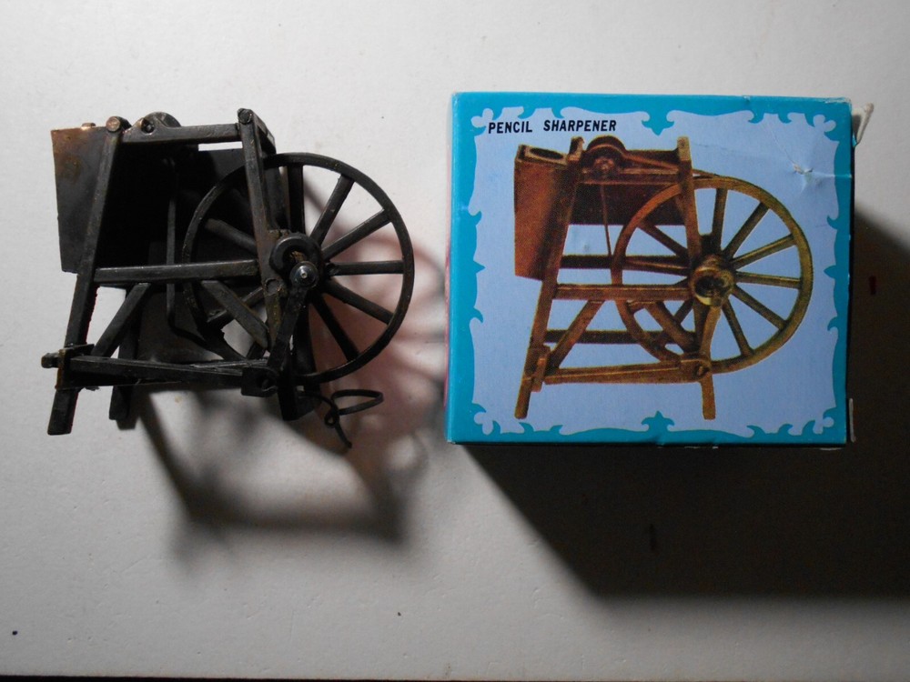 Die-Cast Miniature Pencil Sharpener- Spinning Wheel & its box