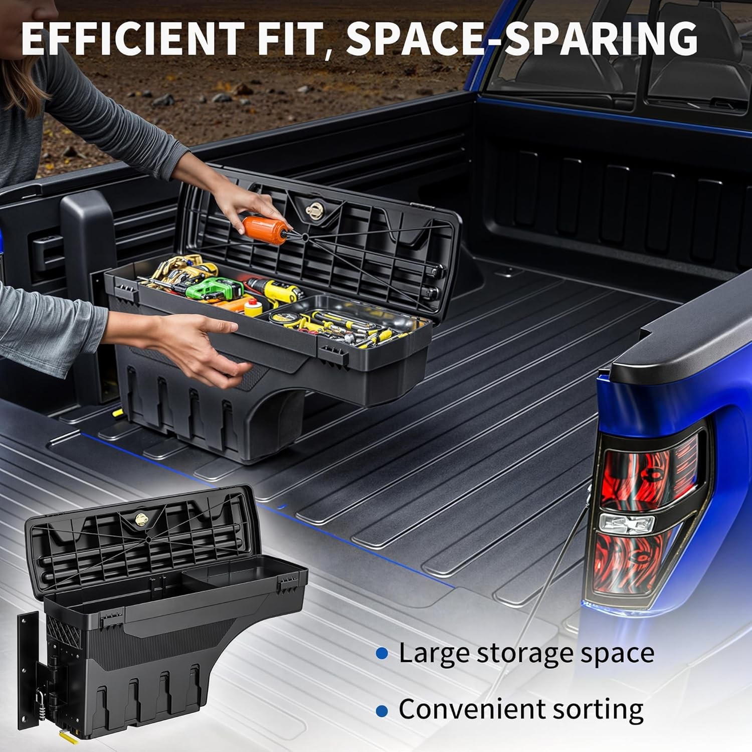 Left + Right Side For 2015-2024 Ford F150 Truck Bed Swing Storage Box Tool Box