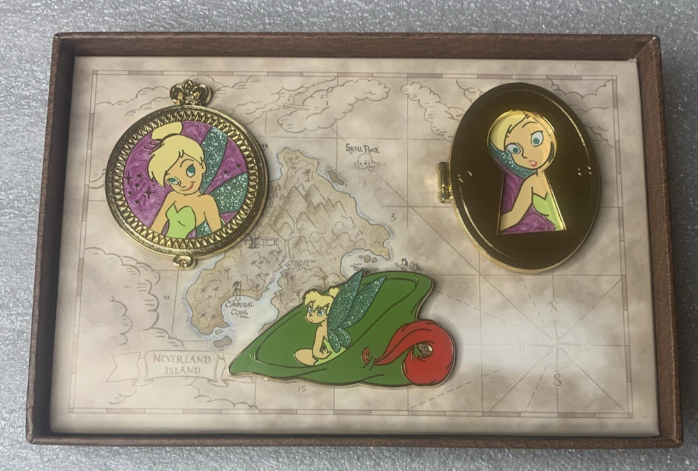 2012 DISNEY STORE 25TH ANNIVERSARY TINKER BELL 3 PIN SET LE250 PIXIE PETER PAN