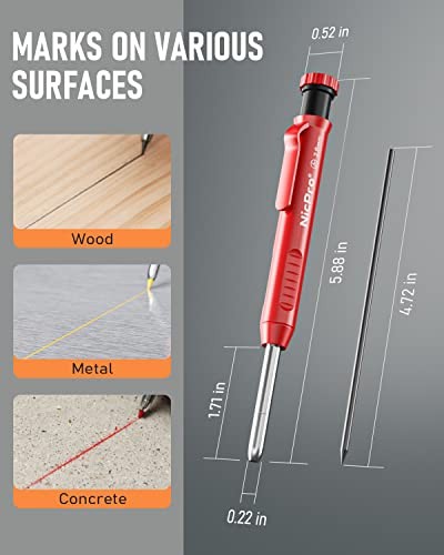 Carpenter Pencil with Sharpener, Mechanical Pencils Set with 2 Pack Black,Red