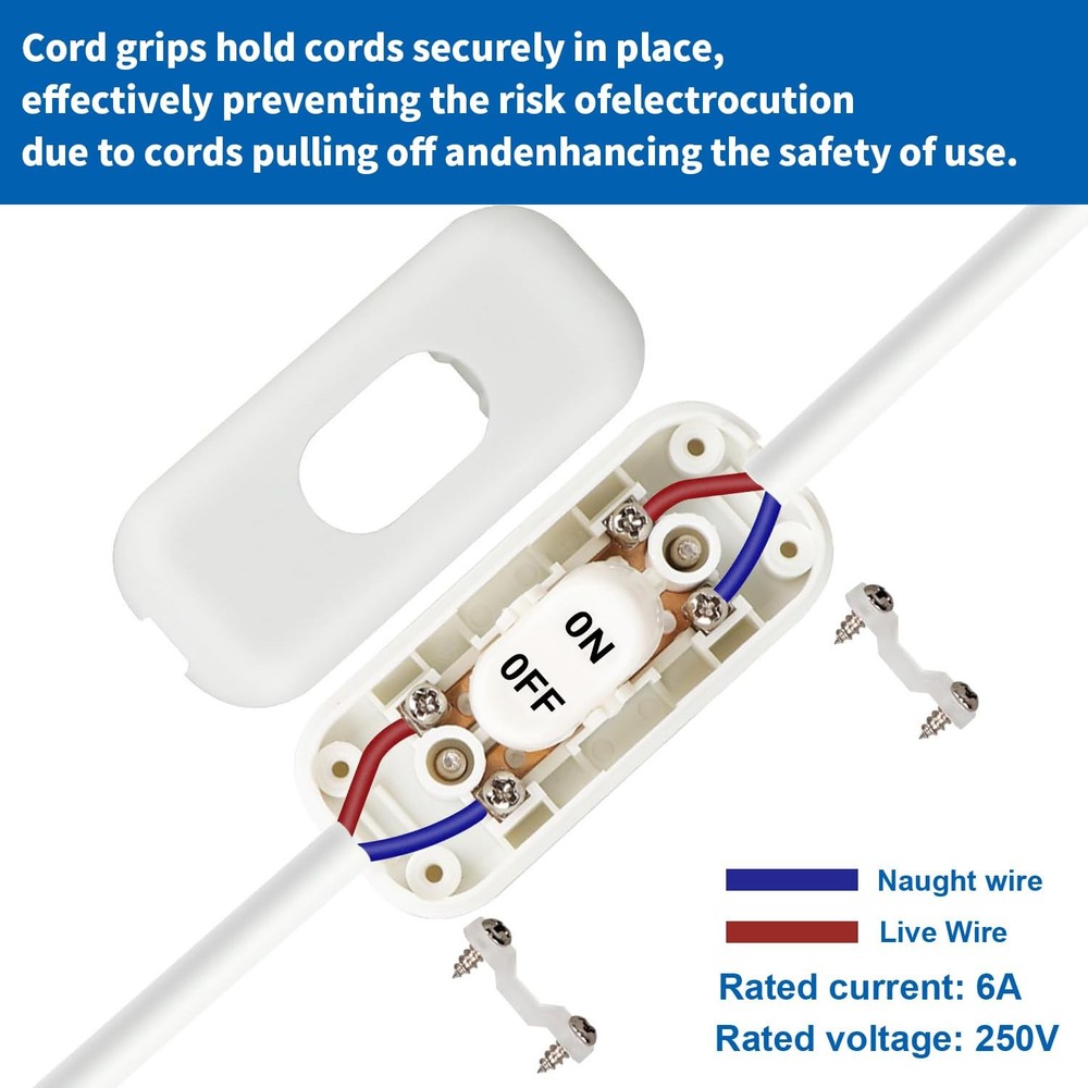 Surf turtle Inline Cord Switch 2-Pack White Button,Rated 6A 250V On/Off