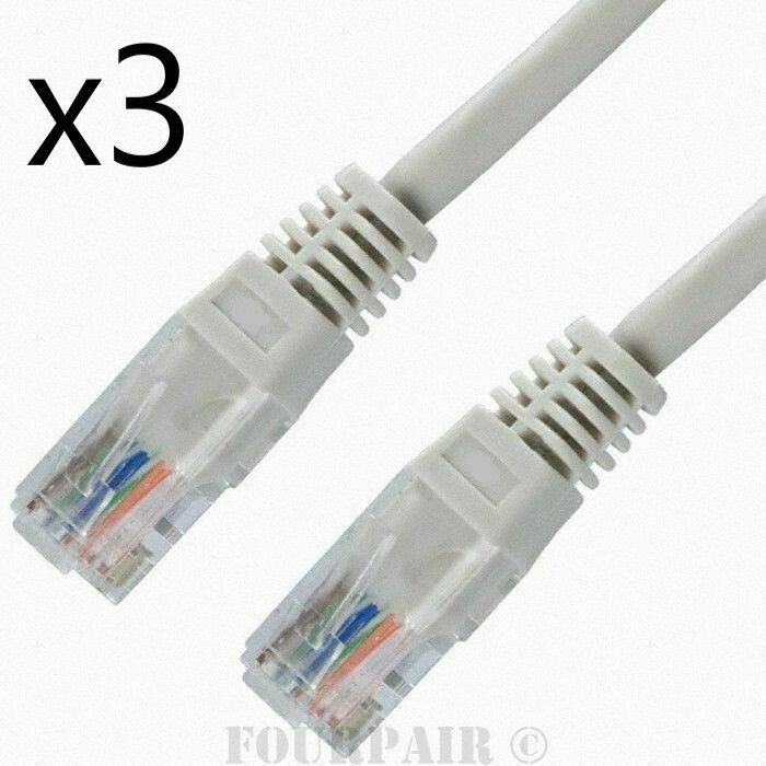 3 Pack Lot - 5ft CAT6A Ethernet Network LAN Router Patch Cable Cord Wire Gray