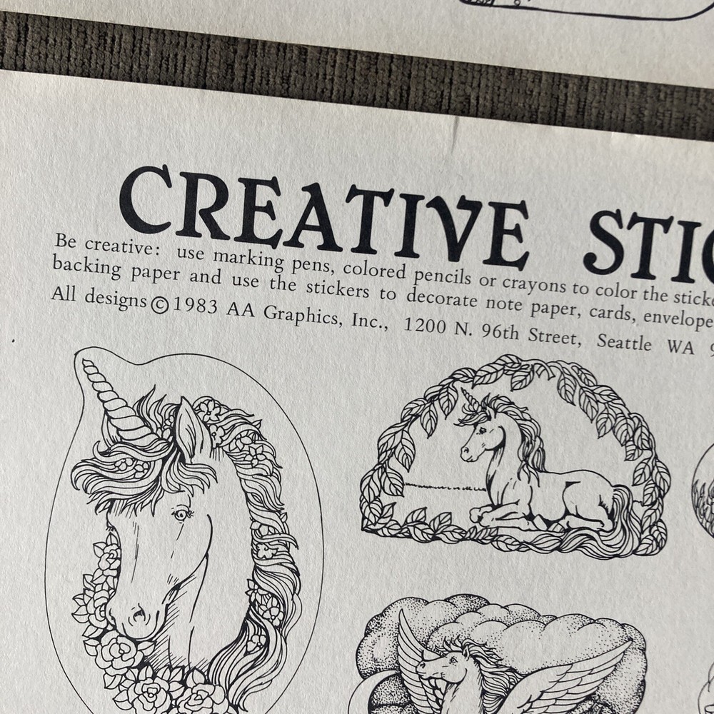 Vintage 1983 AA Graphics Creative Stickers Sheets- “Magic Horses” - Rainbow Anim