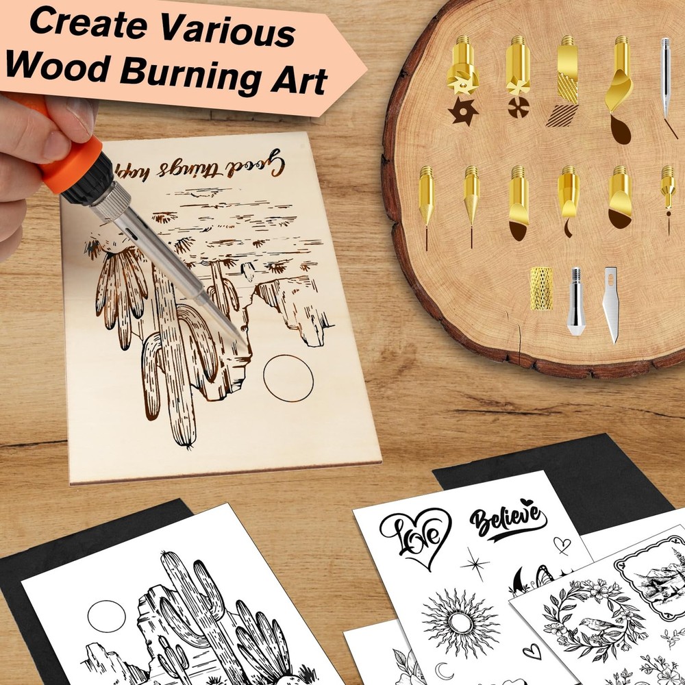 156 PCS Wood Burning Kit AllInOne Tool Pen Adjustable Temperature Pyrography