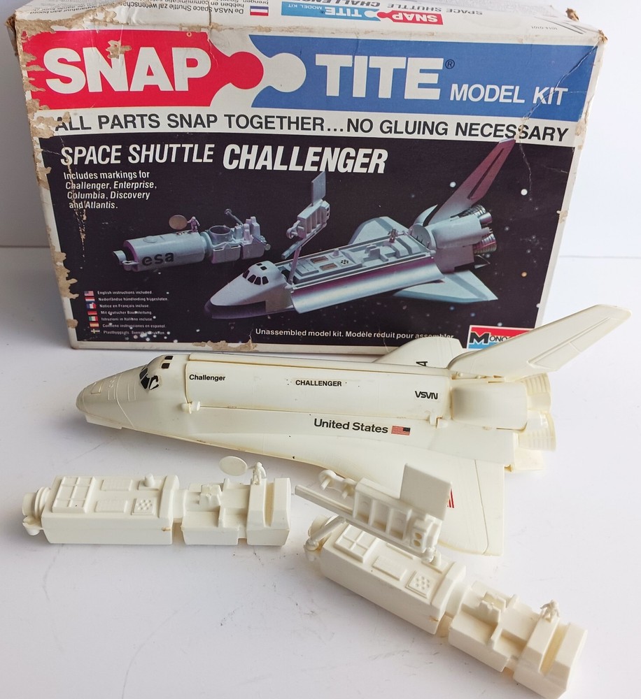 Monogram Space Shuttle Challenger Snap Tite Model Kit #1014  Built 1983 Vintage