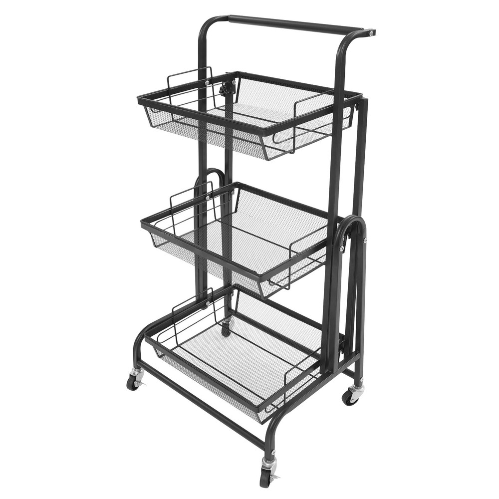 3-Tier Adjustable Metal Rolling Utility Cart, Multi-Functional Storage Cart