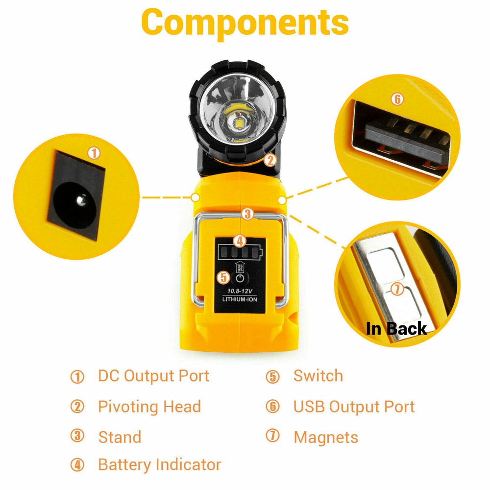 Handheld LED Work Light Flashlight DCL510 For DeWalt 12V MAX Li-Ion Battery