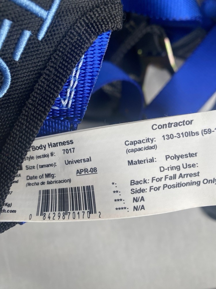 FallTech 7017 Contractor Full Body Harness, Universal Fit