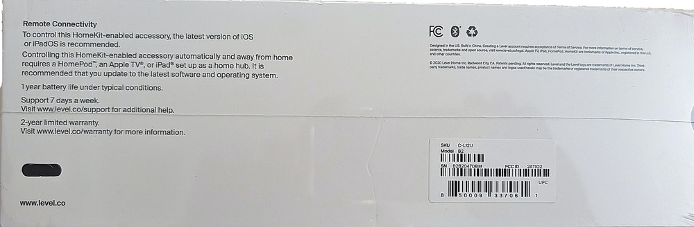 Level Lock Smart Lock, Keyless Entry, Smartphone Access, Bluetooth Enabled,