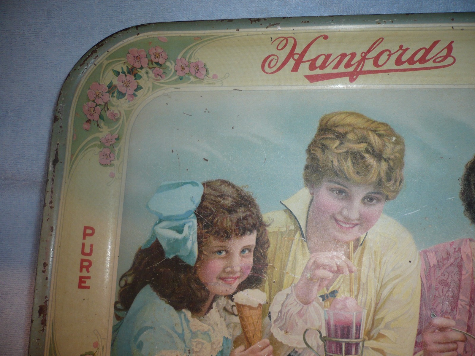 ca. 1915 hanfords Ice Cream metal tray made by kaufmann and strauss co. new york