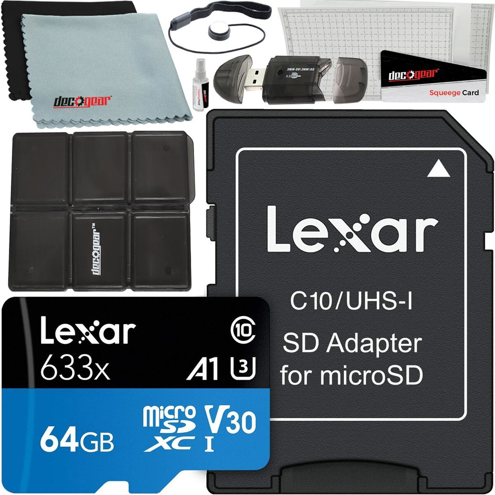 Lexar High-Performance 633x 64GB MicroSDHC UHS-I Memory Card + SD Adapter Bundle