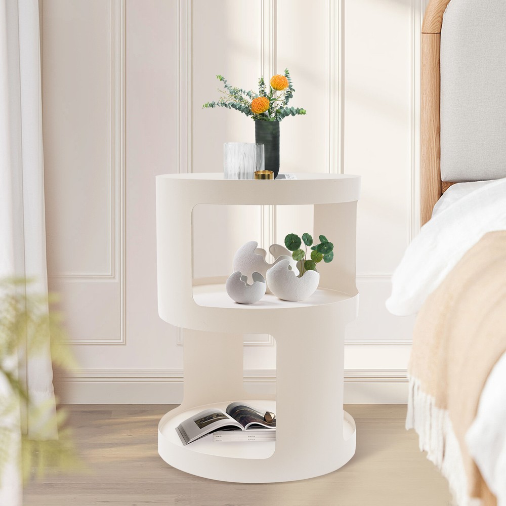 3 Tier Side Table Modern Coffee Table Sofa Bedside Table Round Organizer White