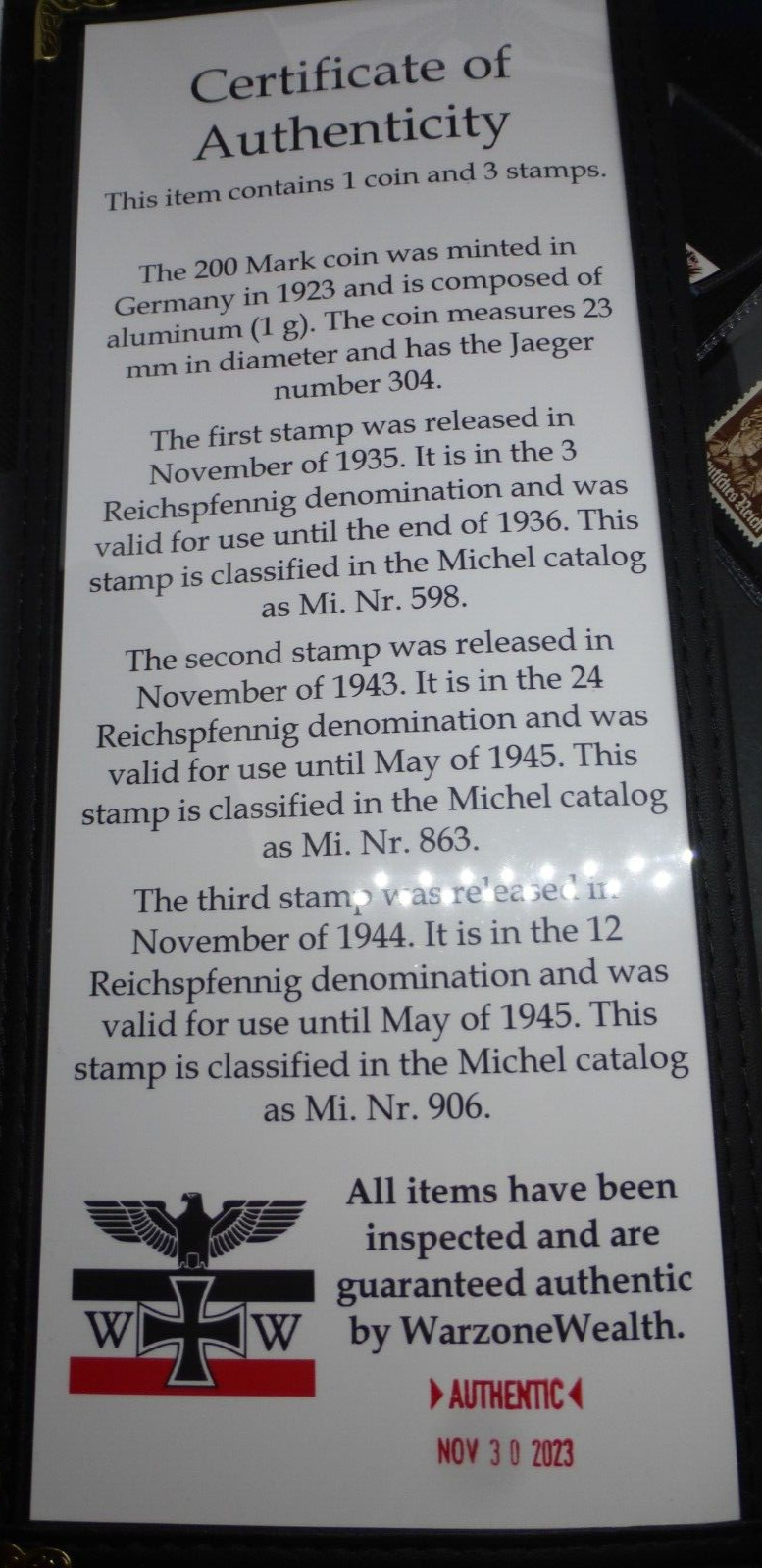 Nazi History Coin / Stamp Album *with COA* - Adolf Hitler's Insurrection, Putsch