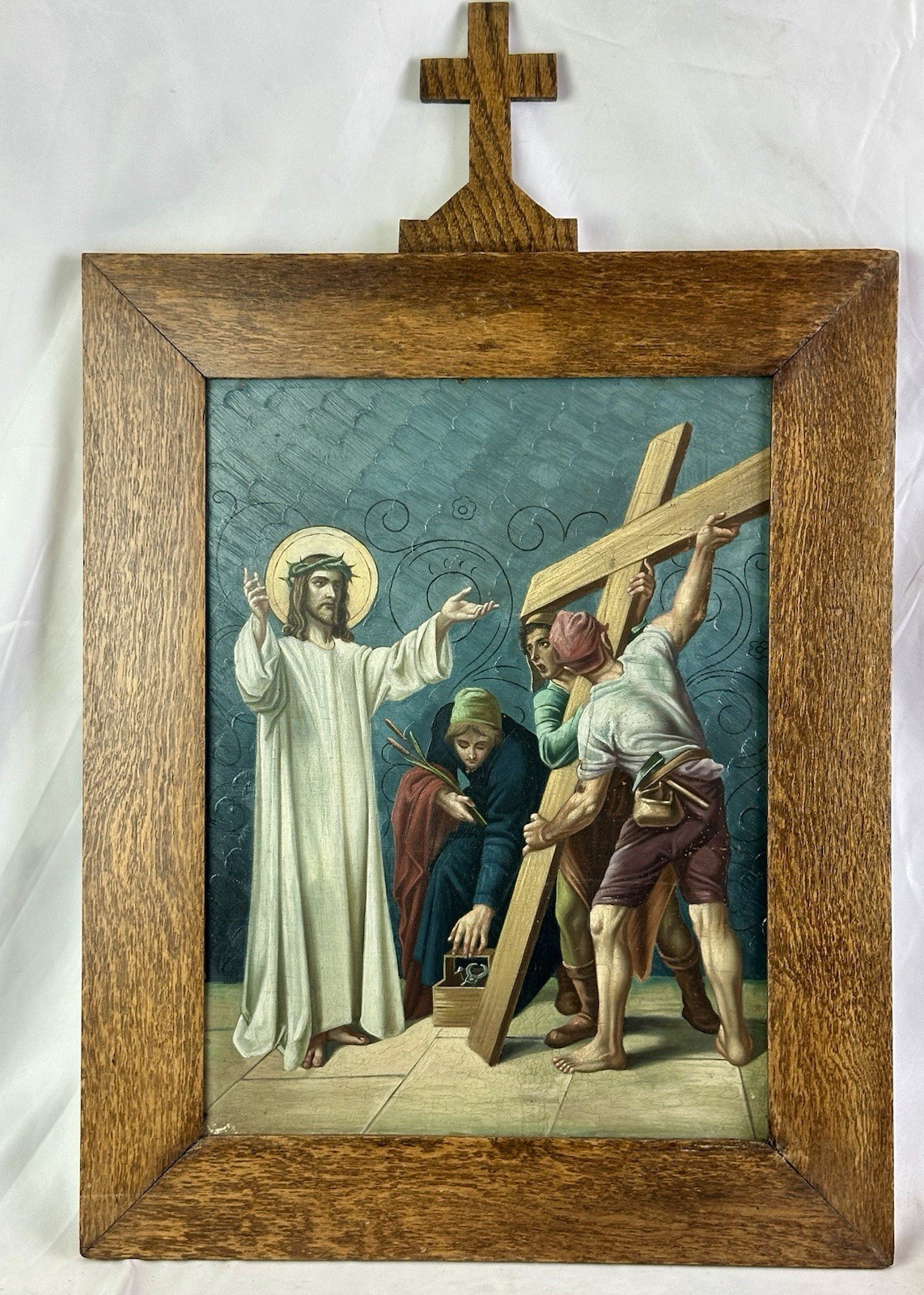 Antique (Late1800’s ) Oil Retablo on Copper , One of ‘14 Stages of The Cross’,