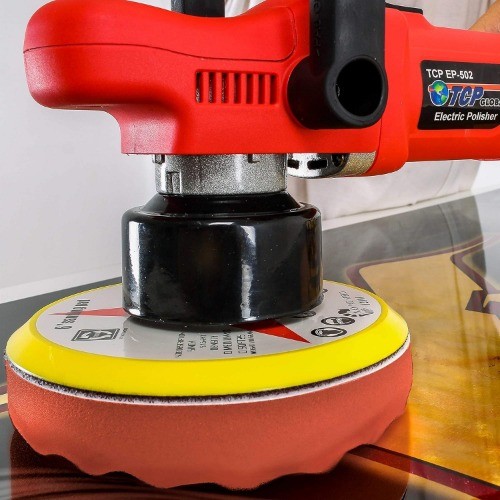 6.5" Red Waffle Foam Buffing Pad Hook and Loop Backing - Heavy Cut Pad for Polis