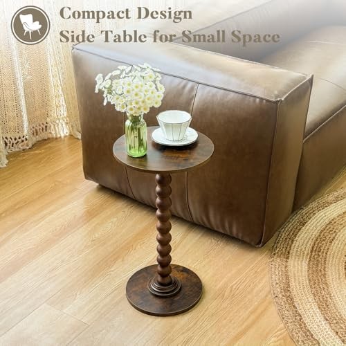 Round Side Table, Small Drink Table for Small Spaces, Modern Accent Brown