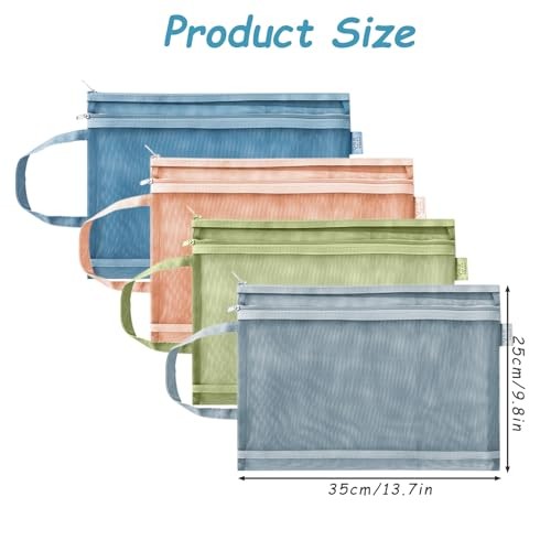 4 Pack Mesh Zipper Pouch with Handles, Nylon Document Bag Double Layer