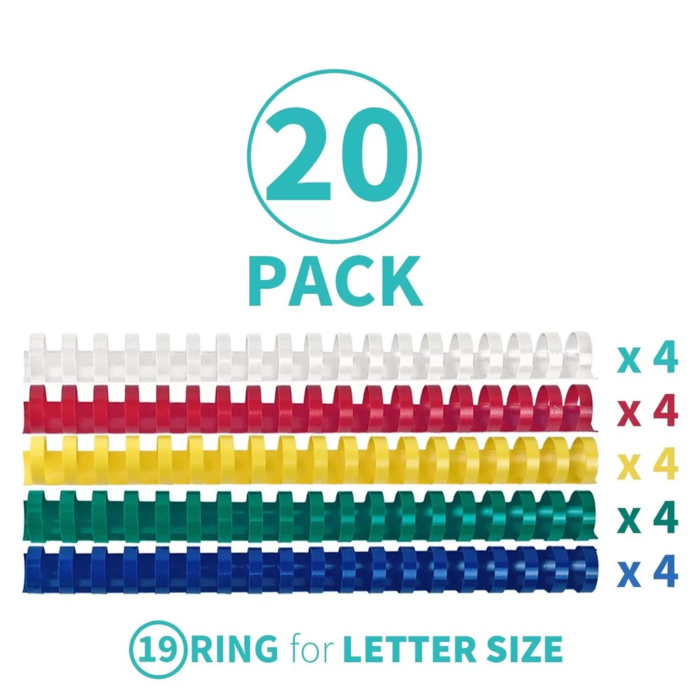 20 Pack Plastic Comb Binding Spines 1 Inches Diameter 225 Sheet Capa...