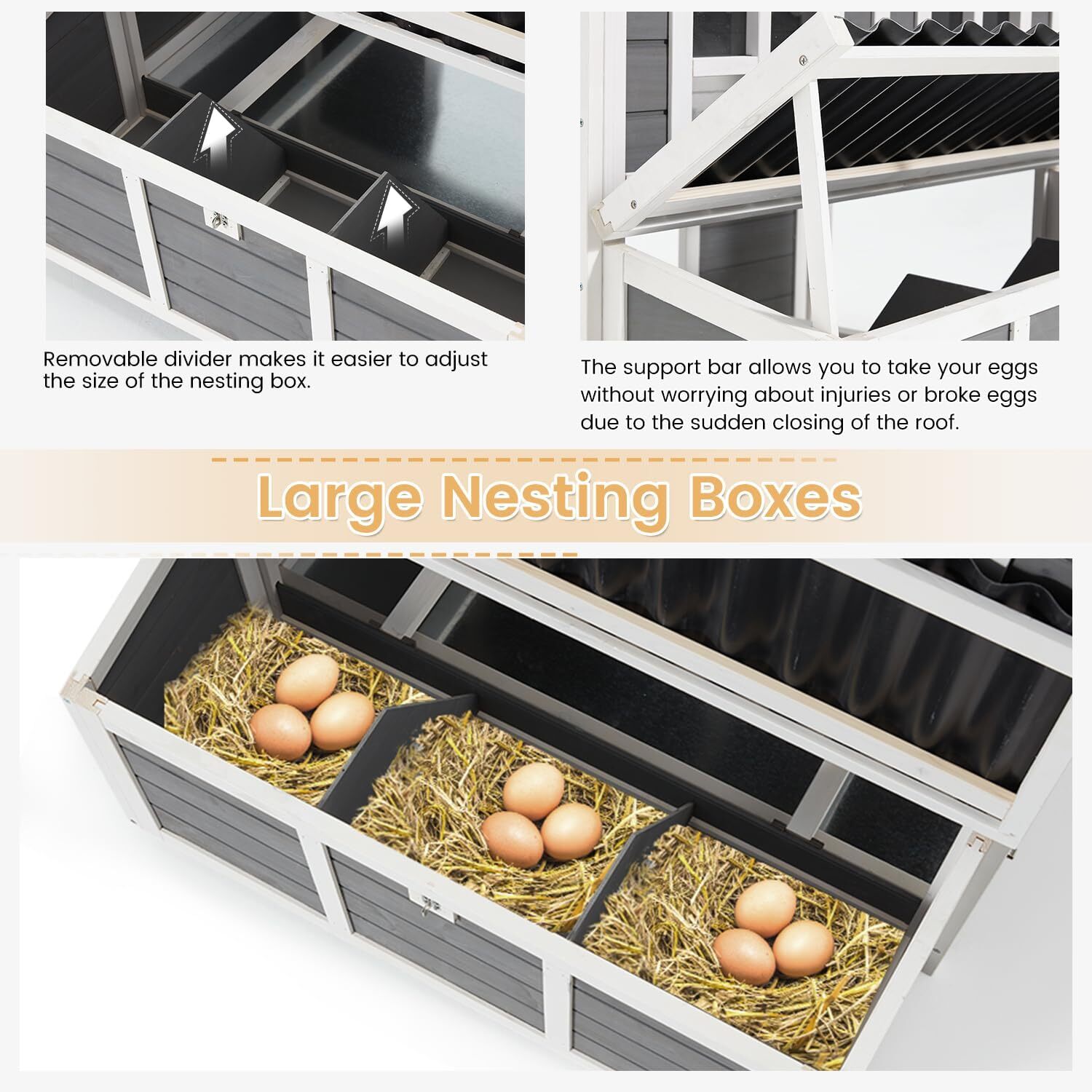 Wooden Chicken Coop 40" for 4-6 Chickens with 3 Lockable Nesting Boxes Hutch