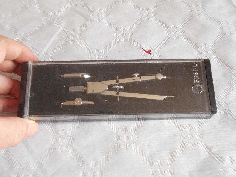 vintage Essel Swiss draftsman's set technical drawing instruments compass