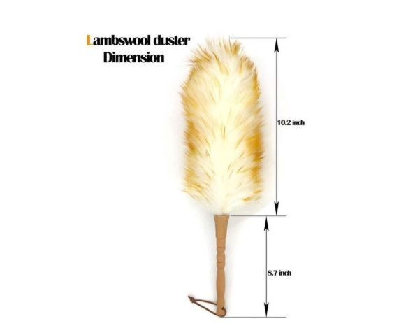 Lambswool Duster with Solid Wooden Handle, Leather Hang Strap,18.9 inch Long
