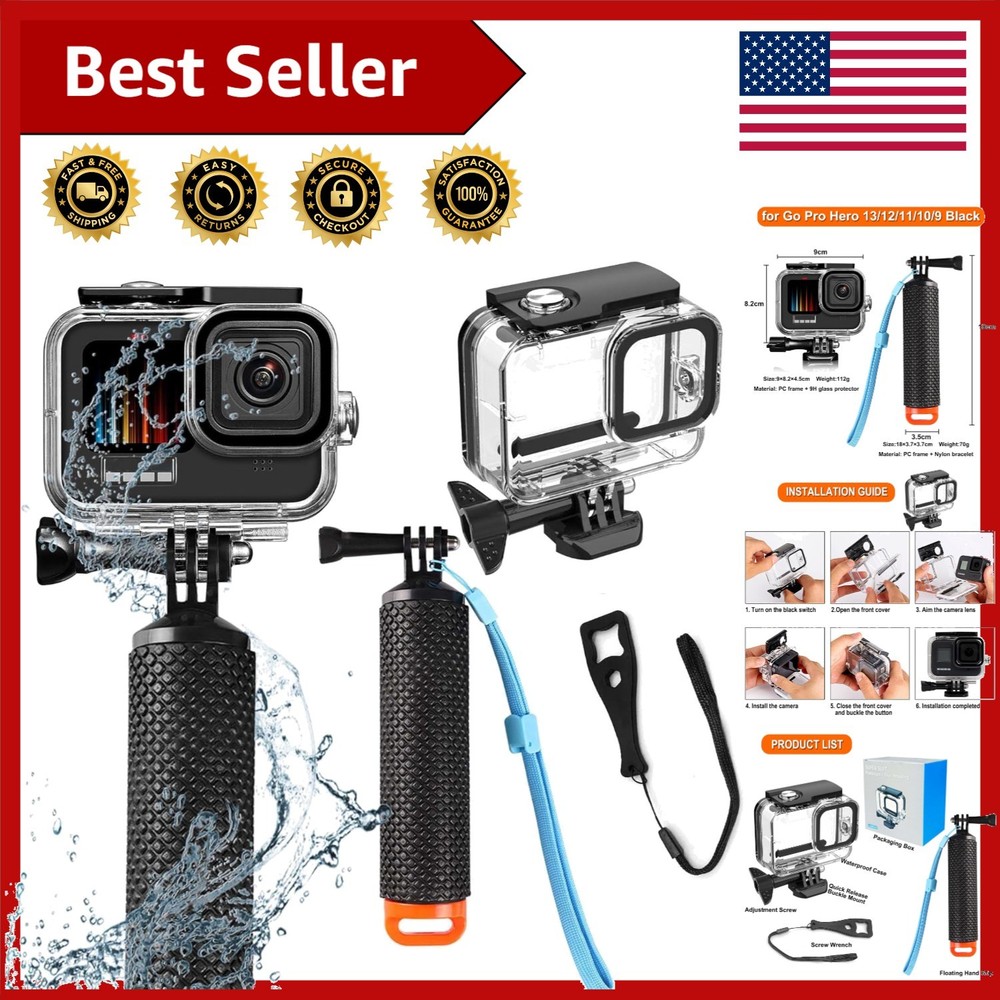 GoPro Hero Waterproof Case - 60M Diving Shell with Floating Grip Accessory Kit