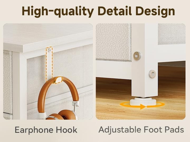 ODK 48 Inch White Computer Desk with 8 Fabric Drawers, Modern Office Desk