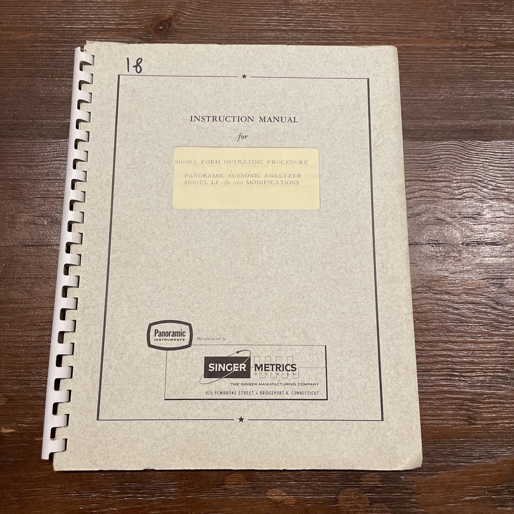 Panoramic LF-2B & Modifications Subsonic Analyzer Operating Procedure Manual
