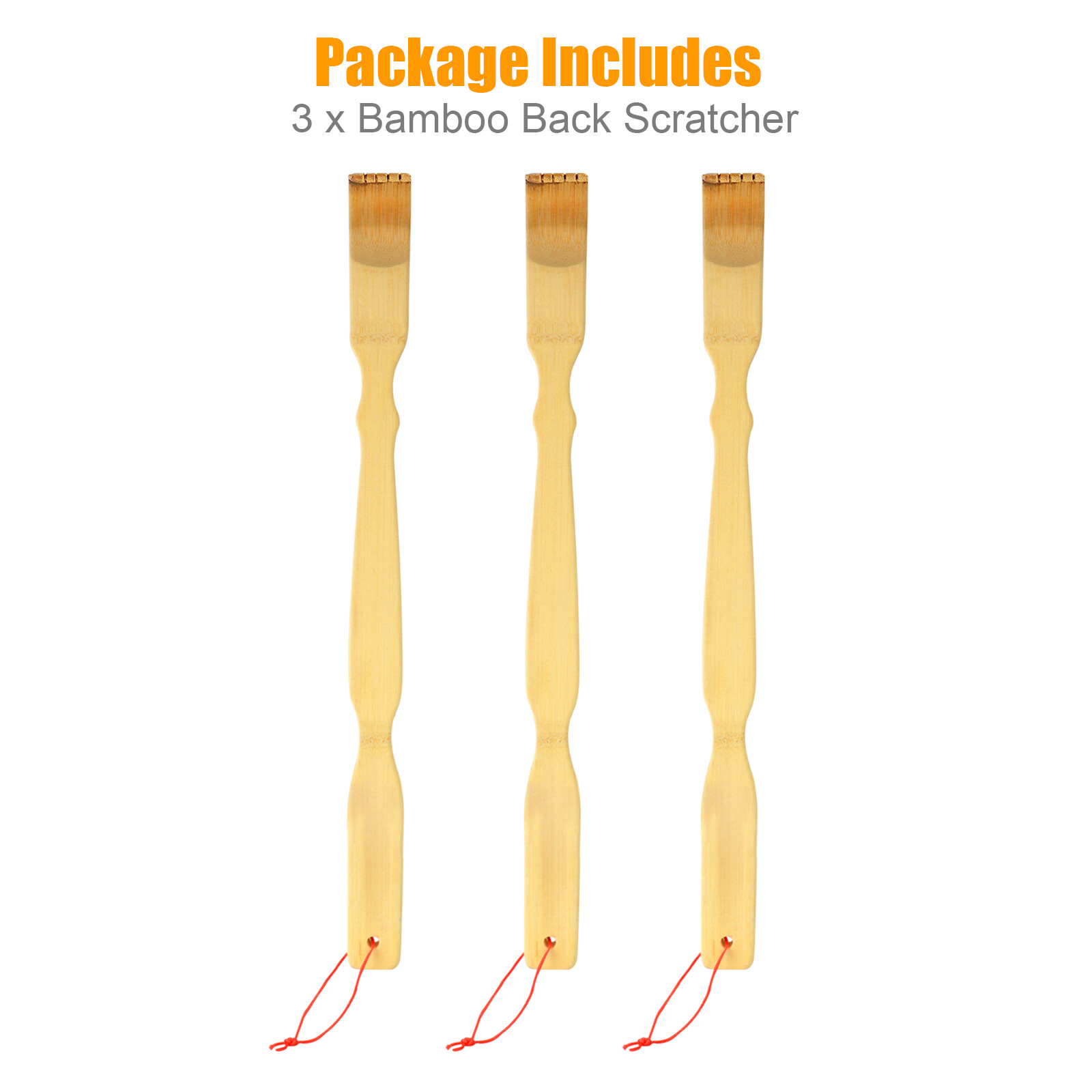 3 Pack Natural Bamboo Back Scratcher Long Reach Pick Itch Relief Tool Portable