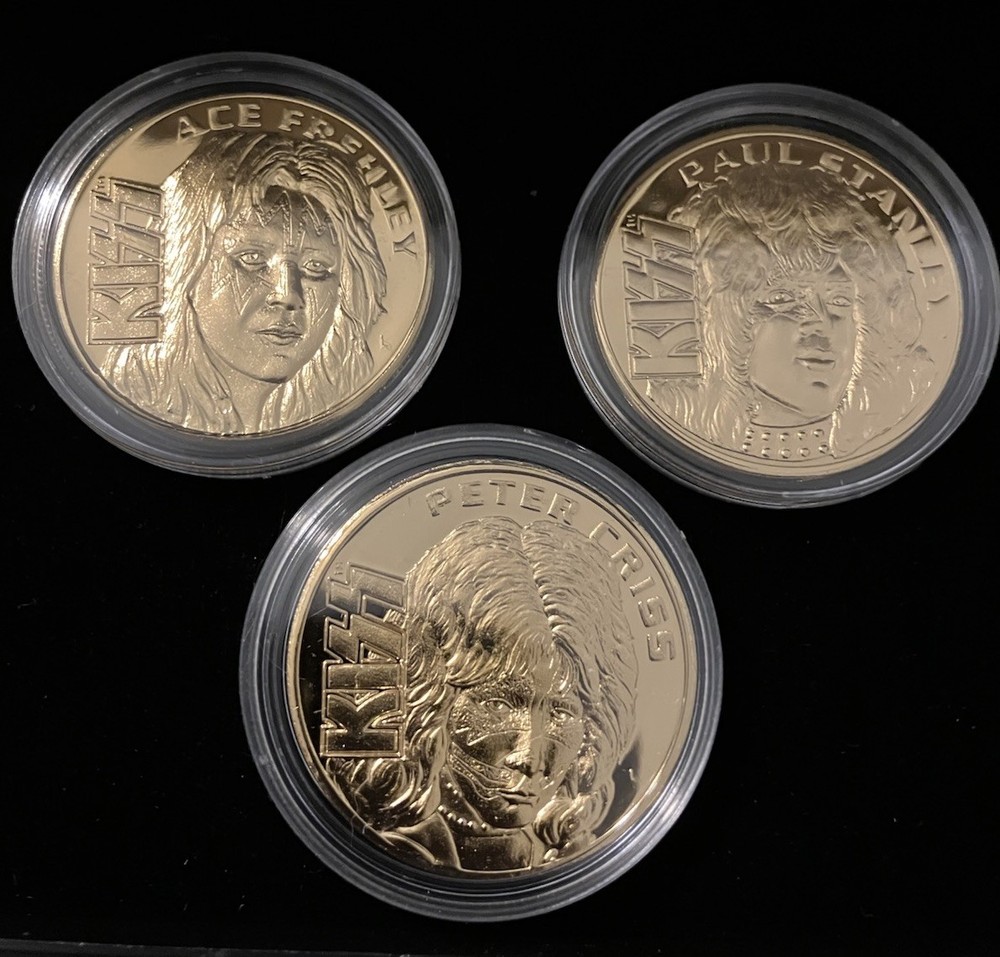 KISS Ace Frehley Peter Criss Paul Stanley World Tour 1998-1999 24k Plated Coins