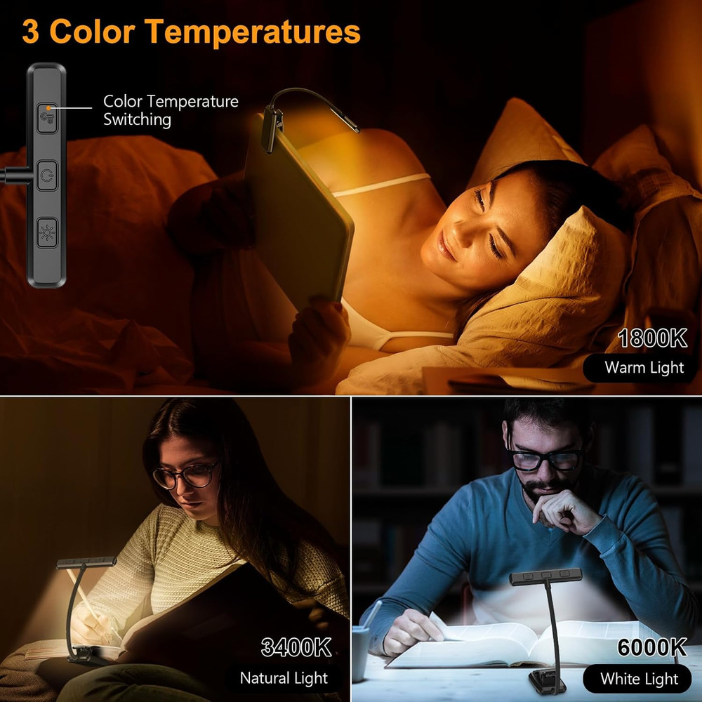 19 LED Rechargeable Book Light for Reading in Bed with Memory Function- Eye Cari