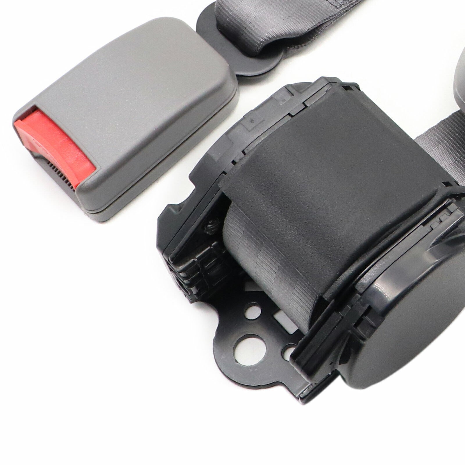 2 Retractable 3 Point Safety Gray Seat Belt Straps Vehicle Adjustable Belt Kit