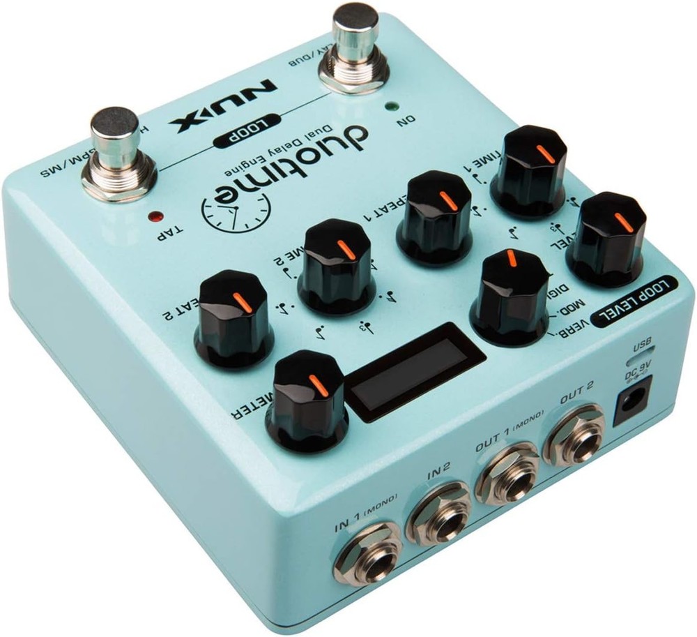Duotime Stereo Delay Pedal with 5 Delay Types, 40 Second Looper, Black